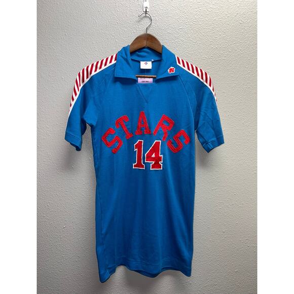 Vintage Descente Shirt Stars Team #14 Blue Red Design Rare 80s 1980s 70s Medium - Picture 1 of 14